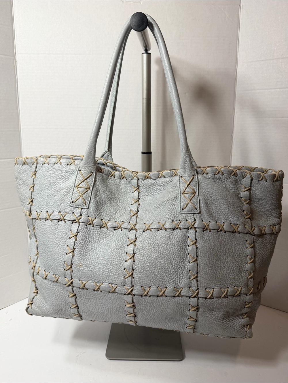 BERGE ITALY LEATHER SQUARE STITCH PURSE PALE BLUE HOBO